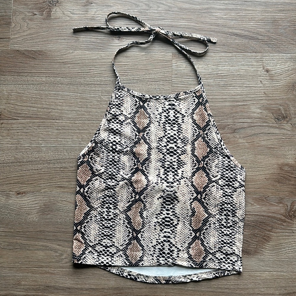 SNAKE PRINT TIE HALTER TOP
